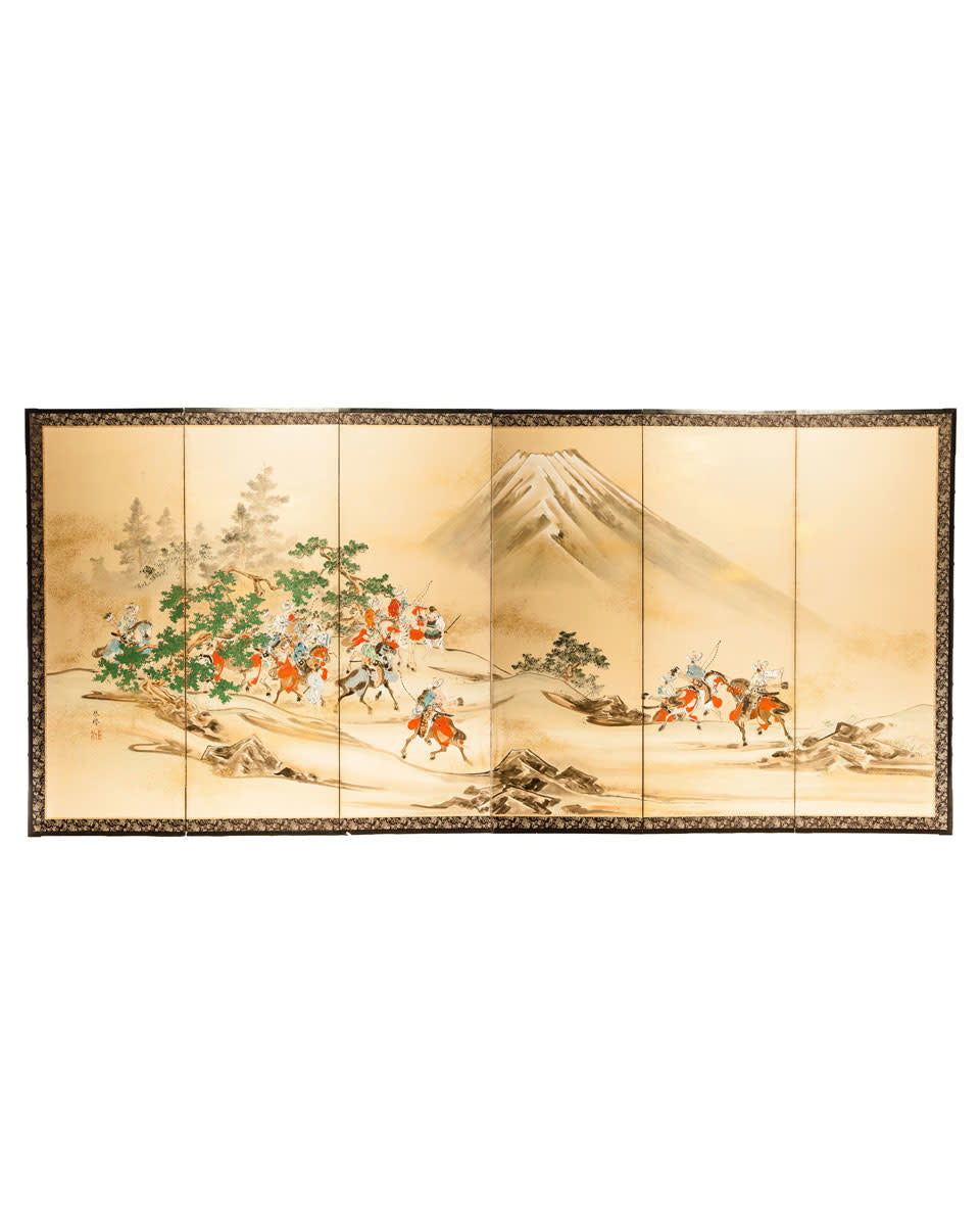 SOLD "Samurai Hunting" Scene 6-Panel Screen