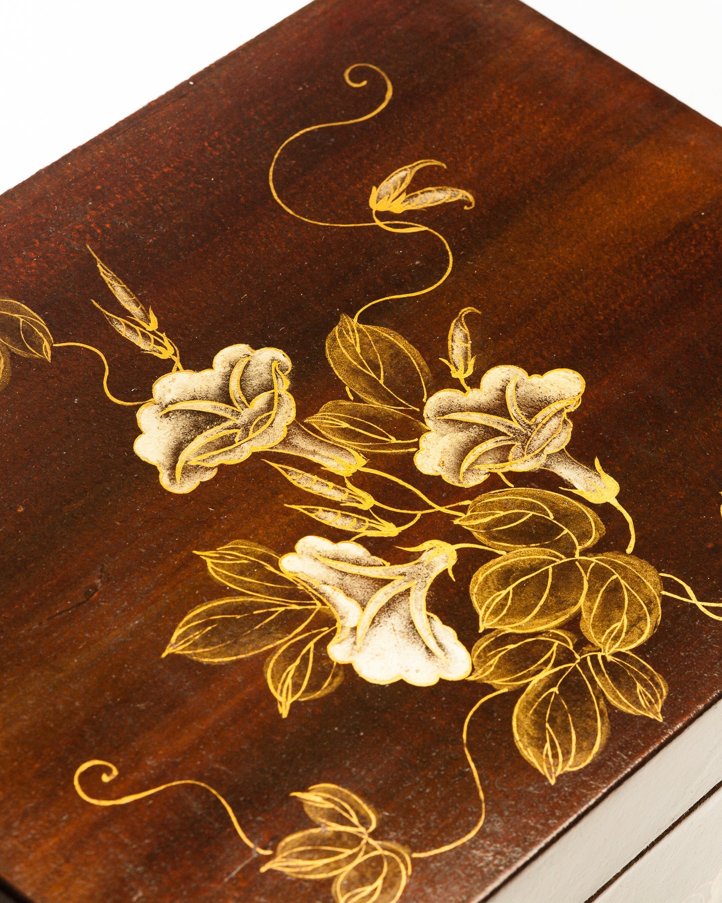 Mahogany Valentine Leather Box (16.5") with hand-painted morning glories