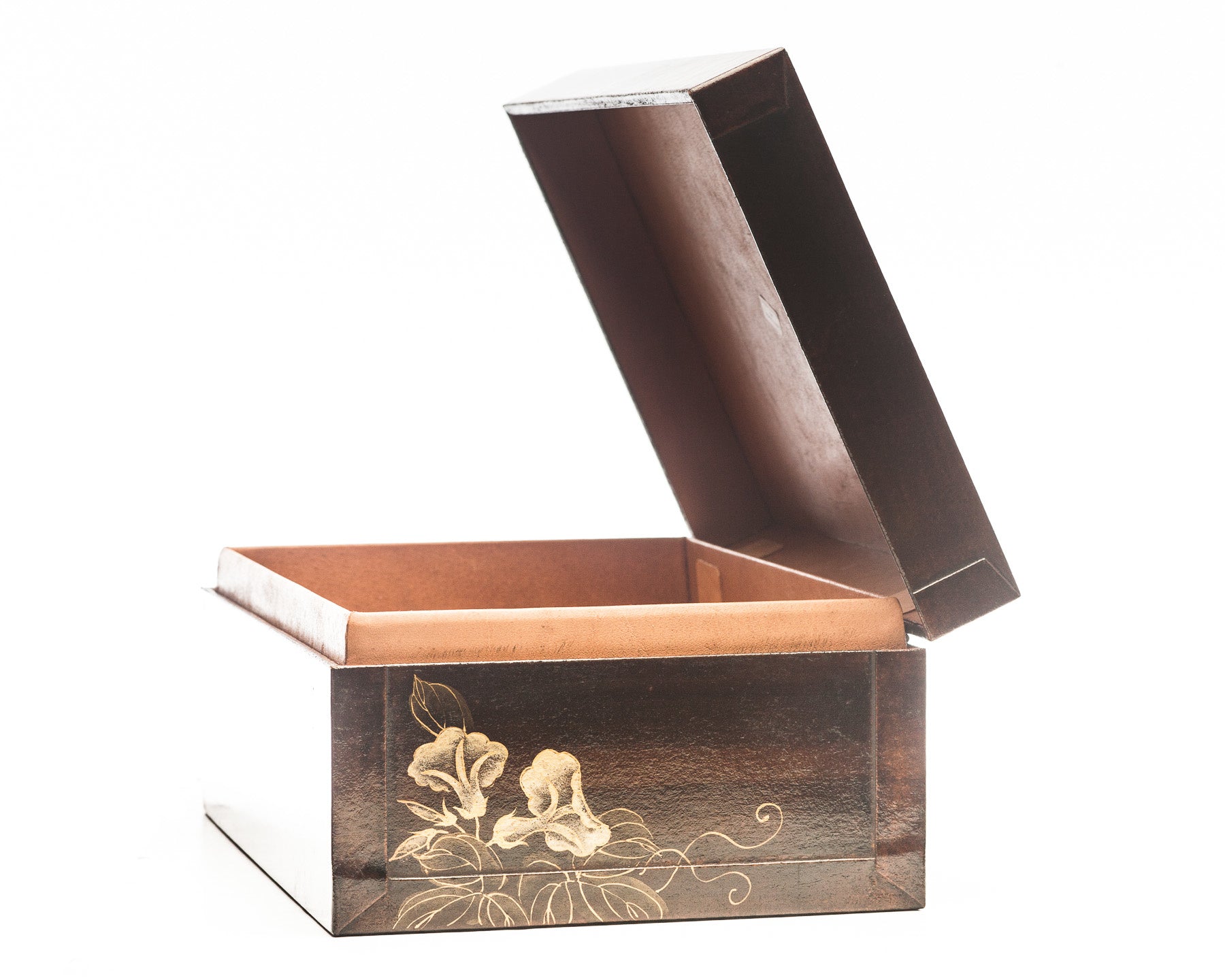 Mahogany Valentine Leather Box (16.5") with hand-painted morning glories