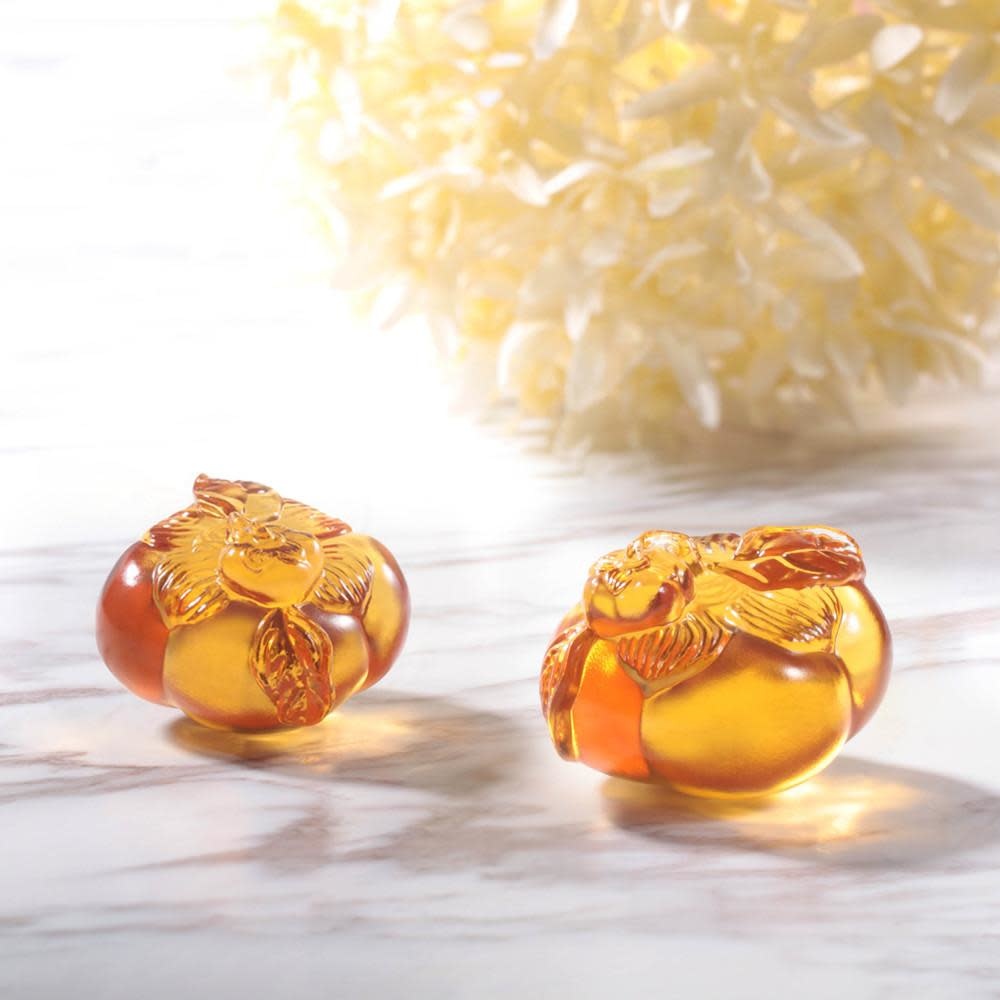 LIULI Crystal Art Crystal Persimmon Paperweight "Good Things Come in Pairs" Set of 2