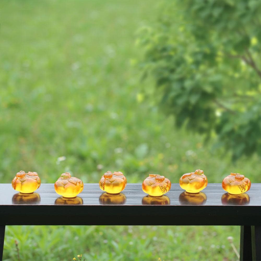 LIULI Crystal Art Crystal Persimmon Paperweight "Good Things Come in Pairs" Set of 2