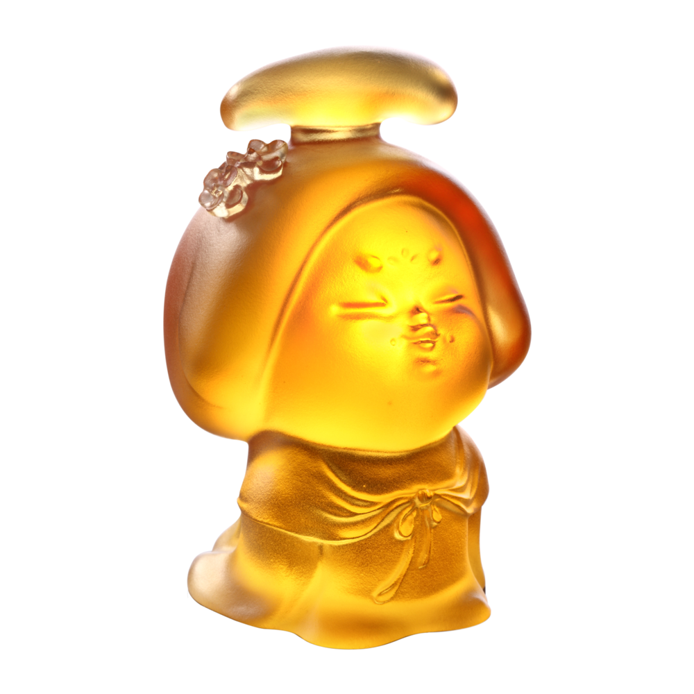 LIULI Crystal Art Crystal Mini Woman Figurine, The Beauty of Tang Dynasty-Celebration of a Strong Woman, Light Amber