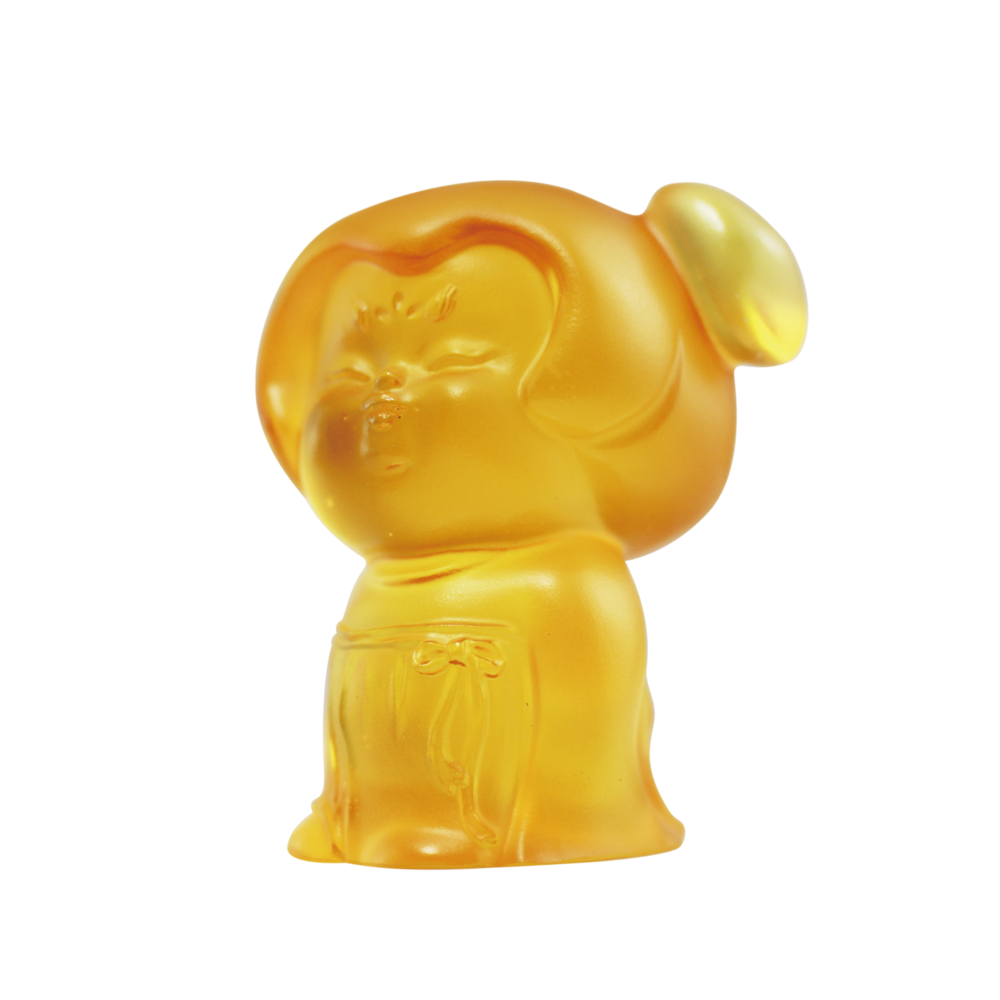 LIULI Crystal Art Crystal Mini Woman Figurine, The Beauty of Tang Dynasty-Girlfriends, Light Amber