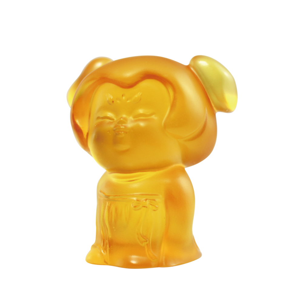 LIULI Crystal Art Crystal Mini Woman Figurine, The Beauty of Tang Dynasty-Girlfriends, Light Amber