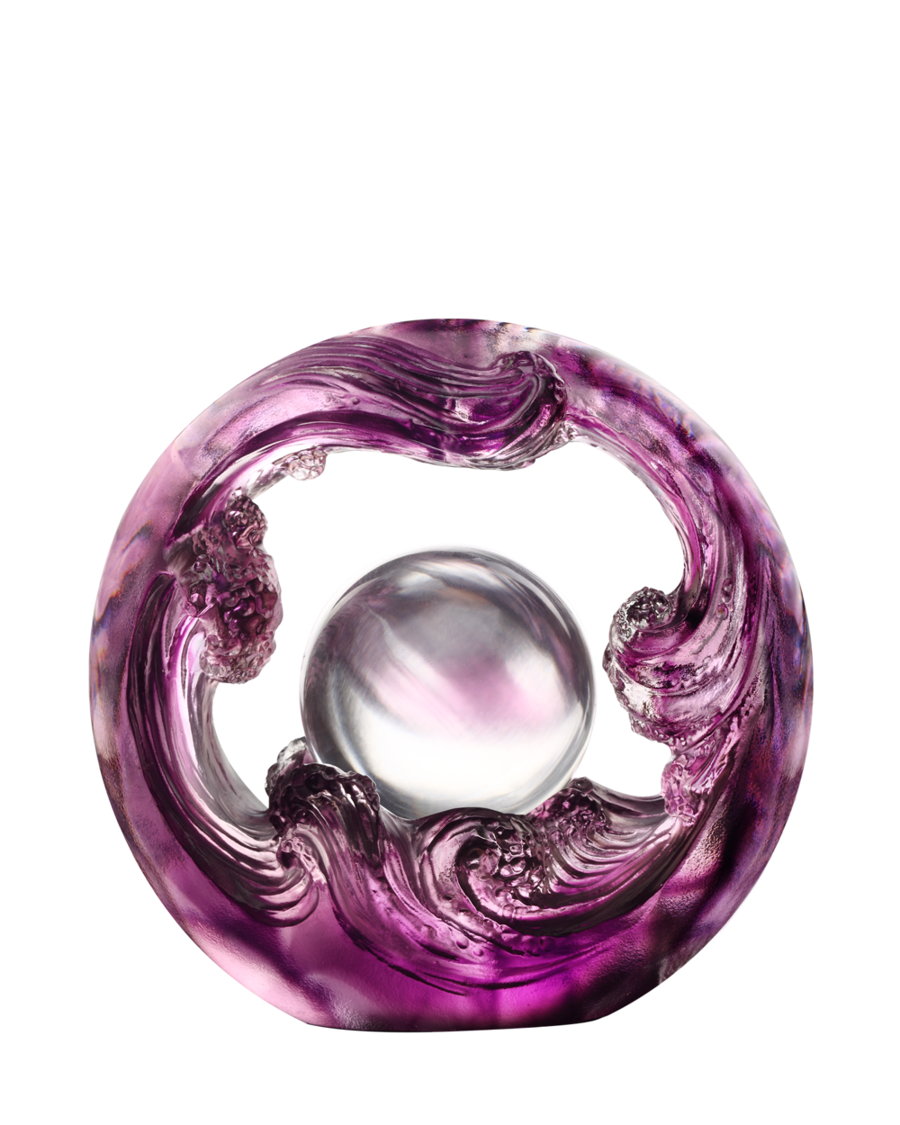 LIULI Crystal Art Crystal Water Flow Feng Shui Sculpture in Violet