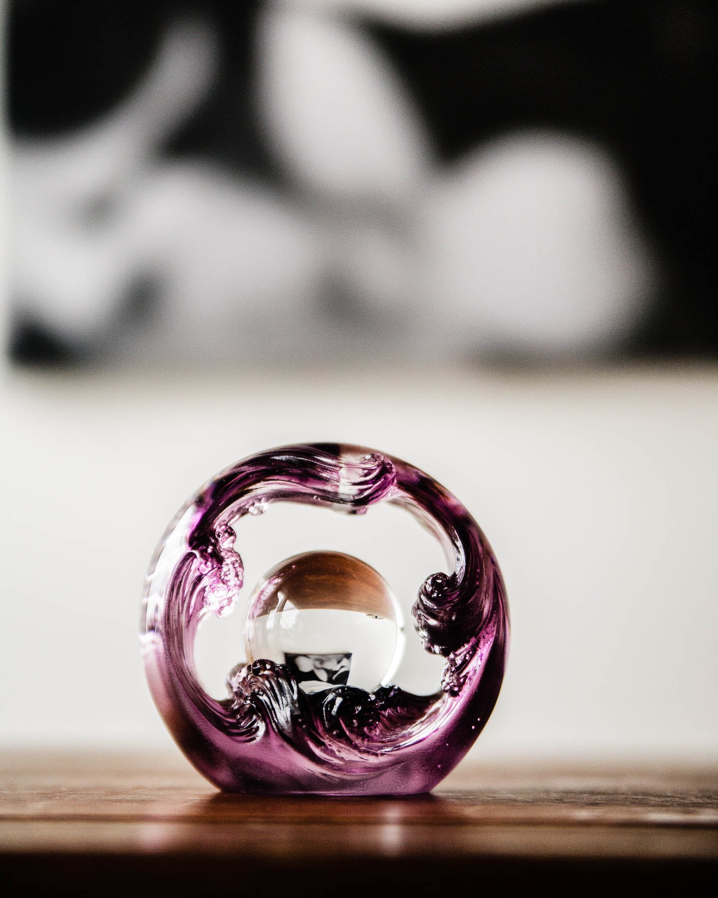 LIULI Crystal Art Crystal Water Flow Feng Shui Sculpture in Violet