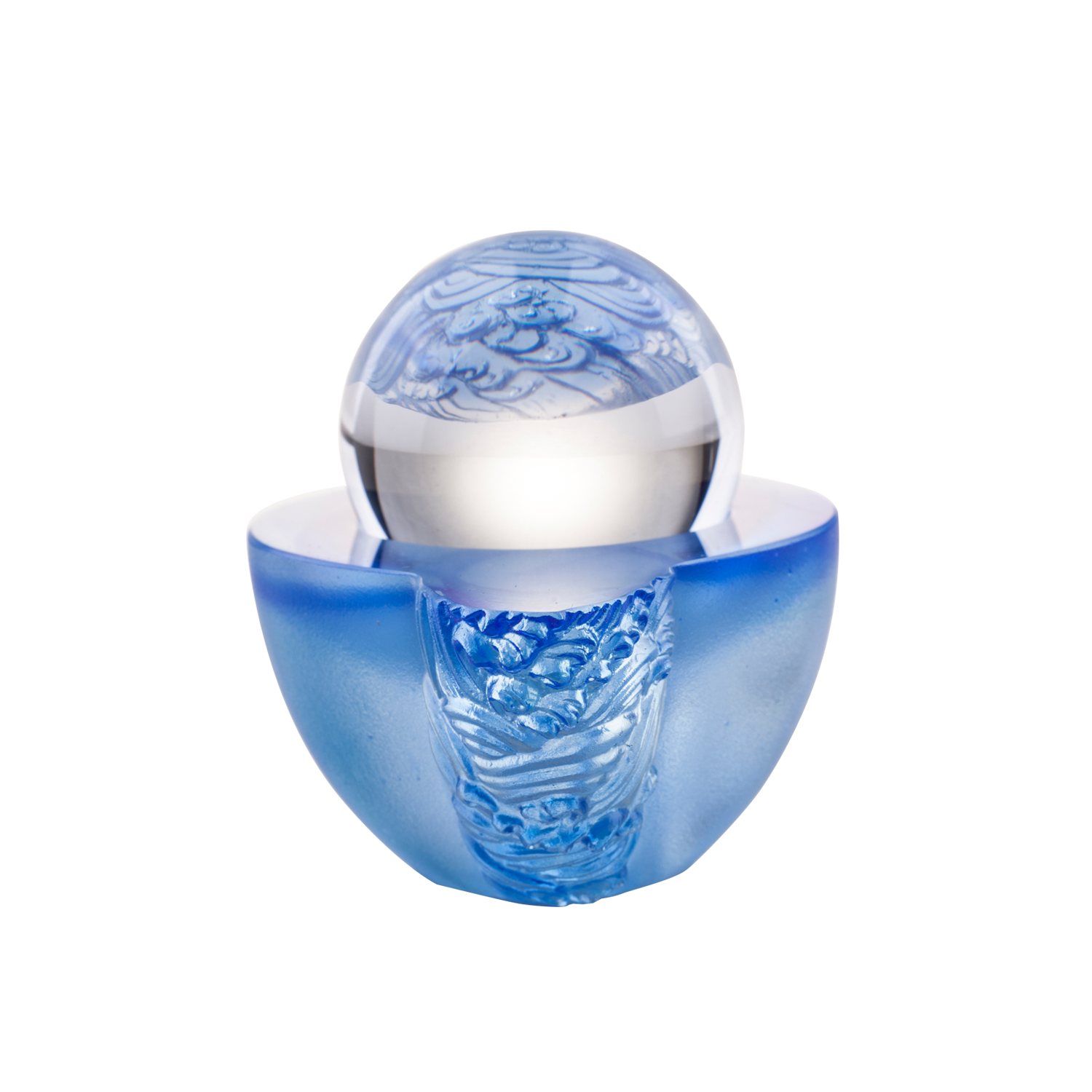 LIULI Crystal Art Crystal Paperweight "As the good world turns" Feng Shui Sculpture in Blue