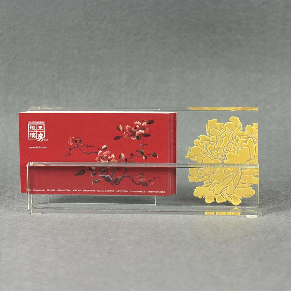 LIULI Crystal Art Crystal Business Cardholder, "Eternal Golden Flower"