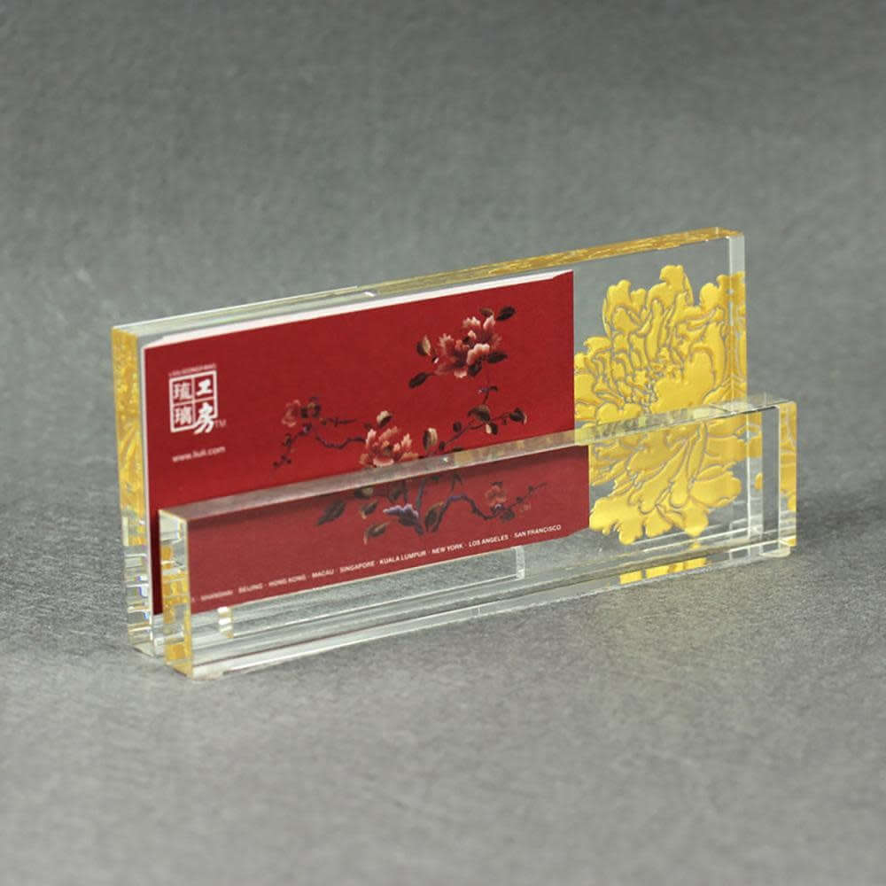 LIULI Crystal Art Crystal Business Cardholder, "Eternal Golden Flower"