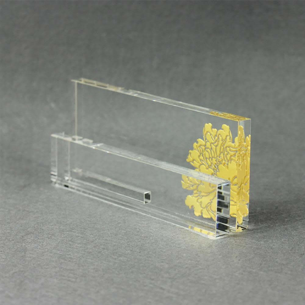 LIULI Crystal Art Crystal Business Cardholder, "Eternal Golden Flower"