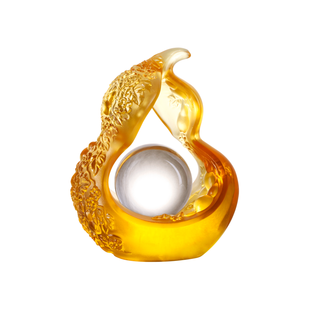 LIULI Crystal Art Crystal Hulu Feng Shui Sculpture in Light Amber