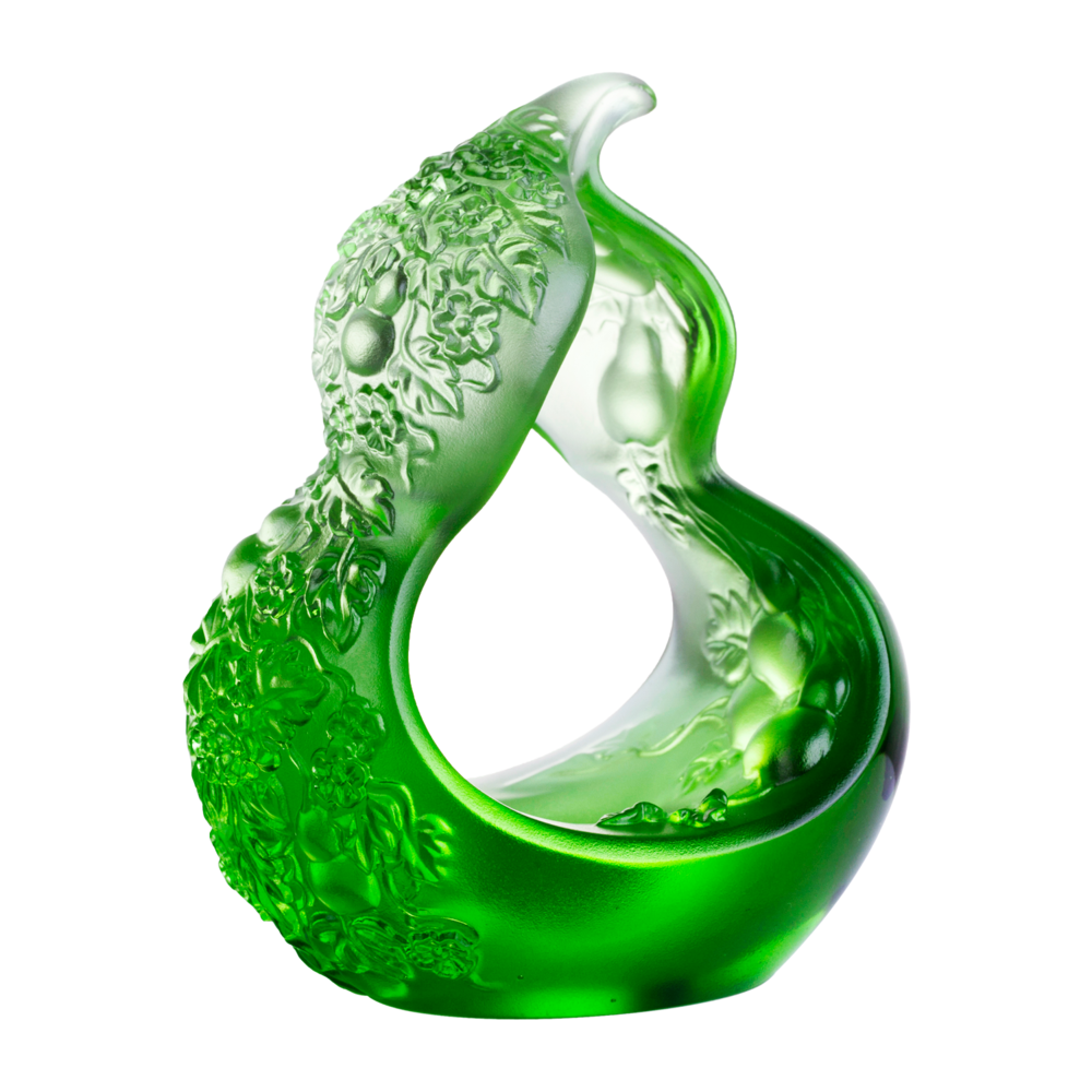 LIULI Crystal Art Crystal Hulu Feng Shui Sculpture in Spring Green