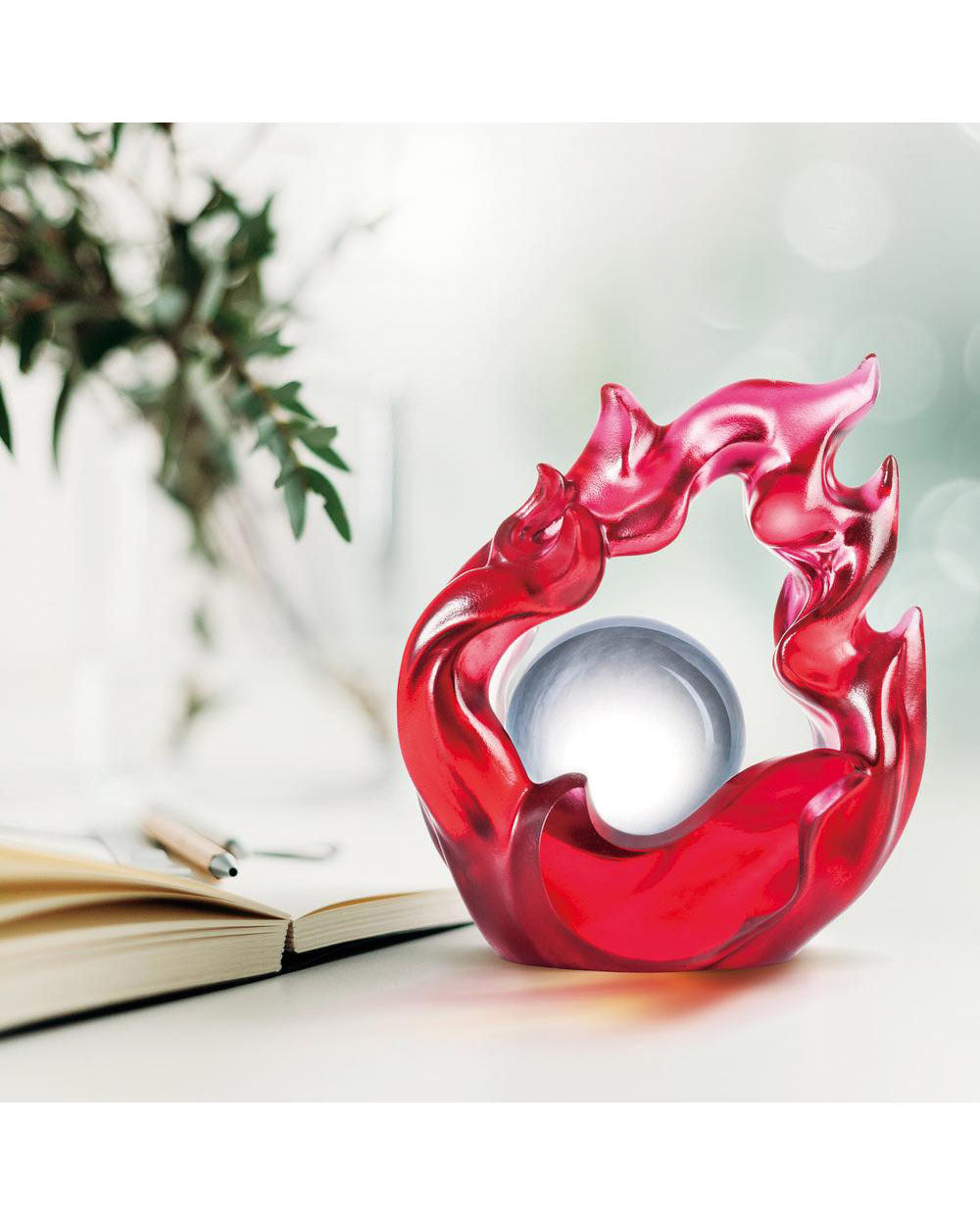 LIULI Crystal Art Crystal Fire Feng Shui Sculpture, As The Good World Turns - Glorious Turning of Ruyi