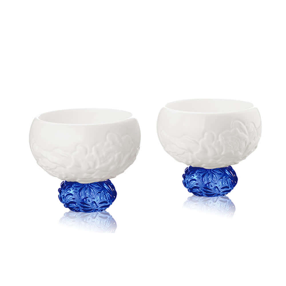 LIULI Crystal Art Bone China Sake Cups - Seasonal Treasures-Spring Peony (Set of 2)