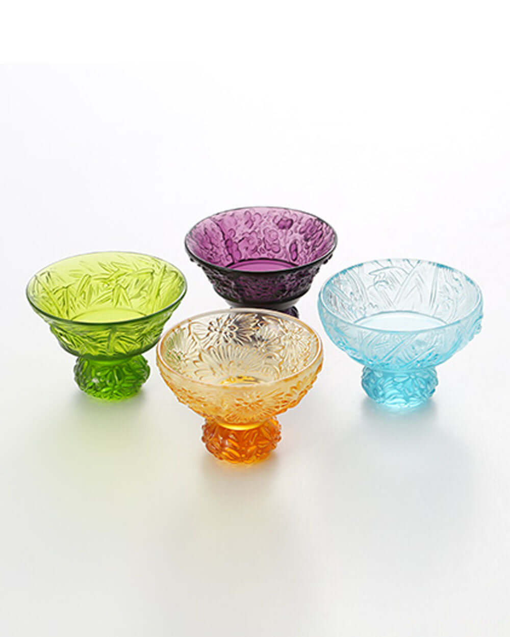 LIULI Crystal Art A Drink To Virtue (Set of 4), Sake Glass, Shot Glass (4 Designs, Same Color)