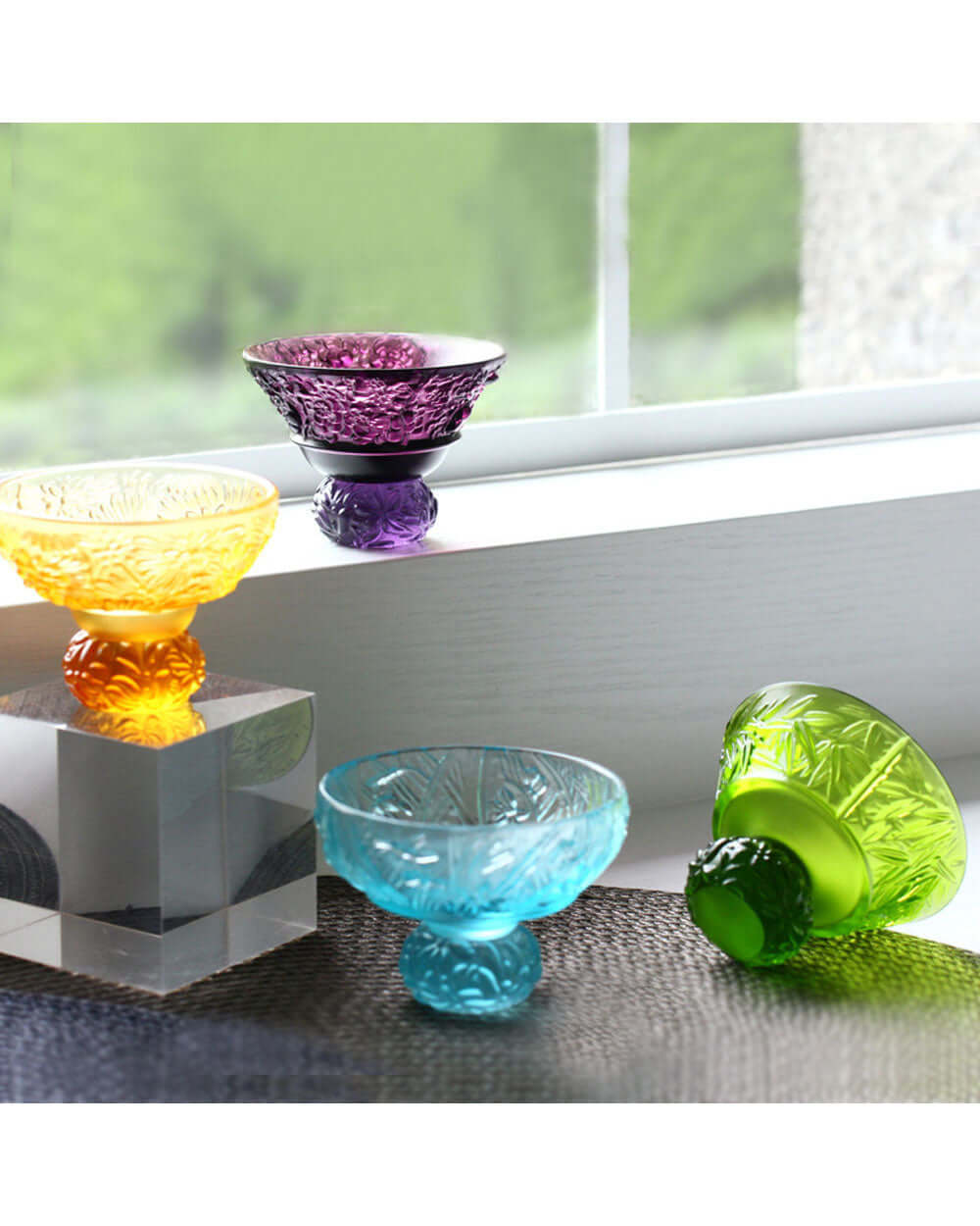 LIULI Crystal Art A Drink To Virtue (Set of 4), Sake Glass, Shot Glass (4 Designs, Same Color)