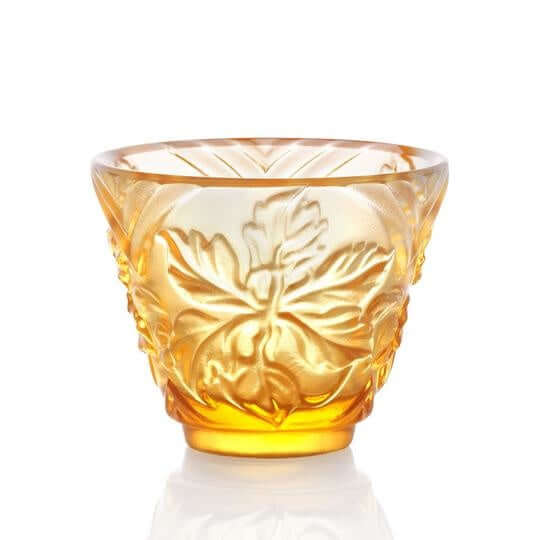 LIULI Crystal Art Crystal "To Drink Amongst Flowers" Sake Glasses, Set of 4, Light Amber