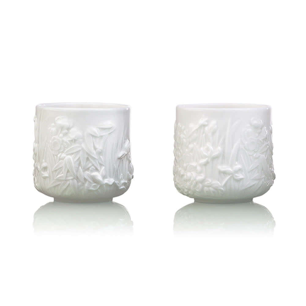 LIULI Crystal Art Bone China Tea Set - Four Seasons of Leisure (1 Teapot, 4 Teacups)