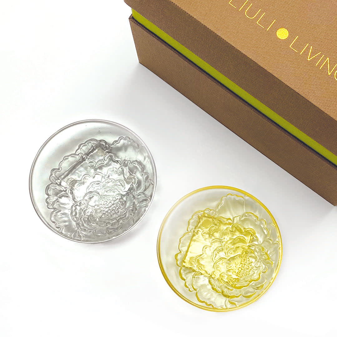 LIULI Crystal Art Crystal Saucer - "Fragrant Aerial Dance" (Set of 2pcs)