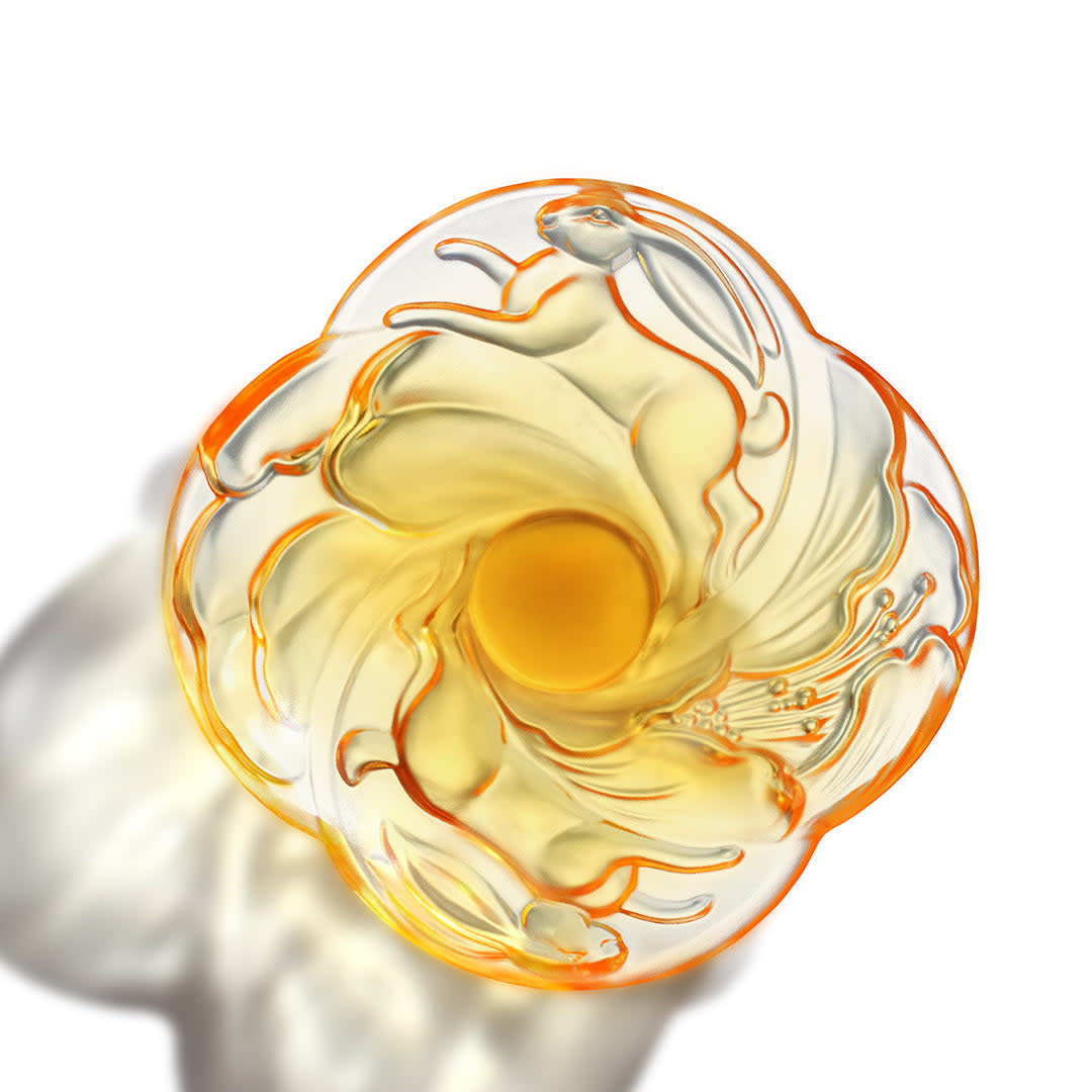 LIULI Crystal Art Crystal Ruyi Rabbit Dish, LIULI LIVING Tableware, Amber, Lunar New Year