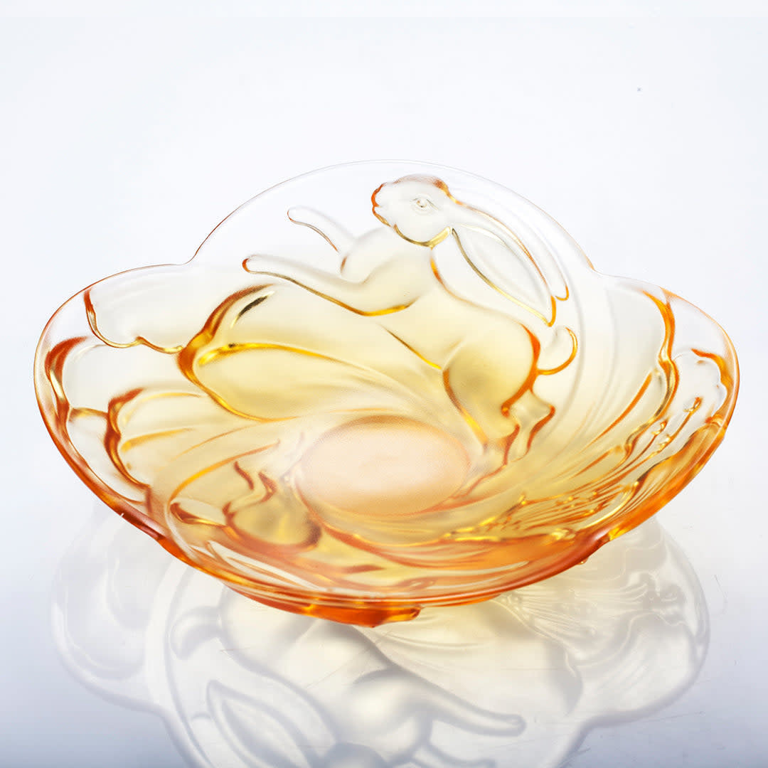 LIULI Crystal Art Crystal Ruyi Rabbit Dish, LIULI LIVING Tableware, Amber, Lunar New Year
