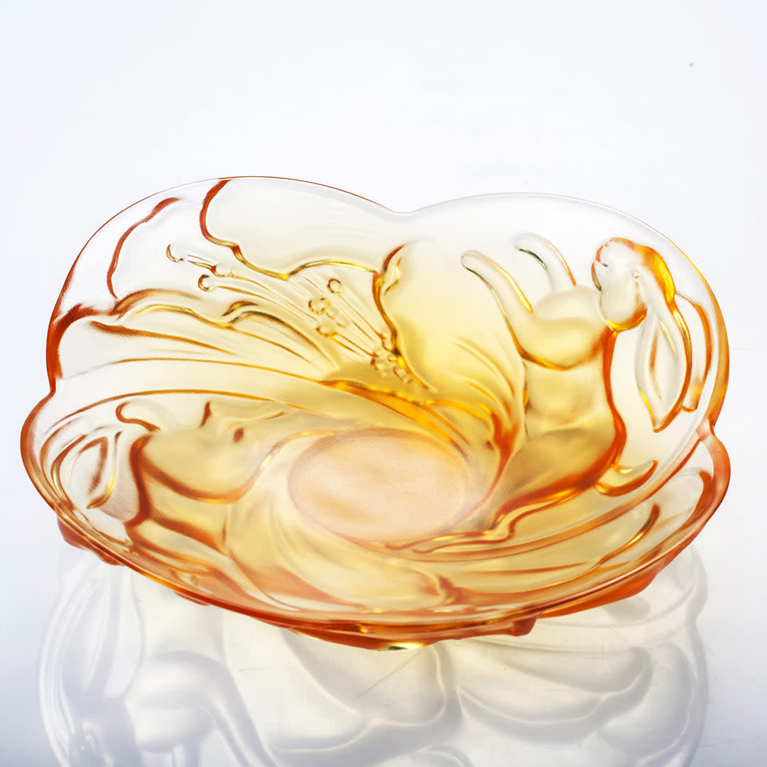 LIULI Crystal Art Crystal Ruyi Rabbit Dish, LIULI LIVING Tableware, Amber, Lunar New Year