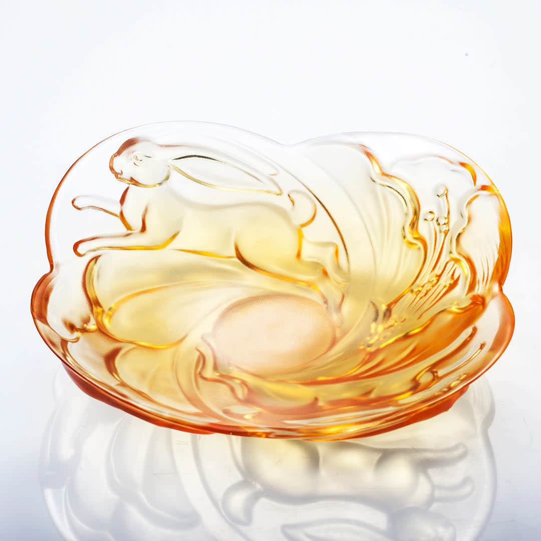 LIULI Crystal Art Crystal Ruyi Rabbit Dish, LIULI LIVING Tableware, Amber, Lunar New Year