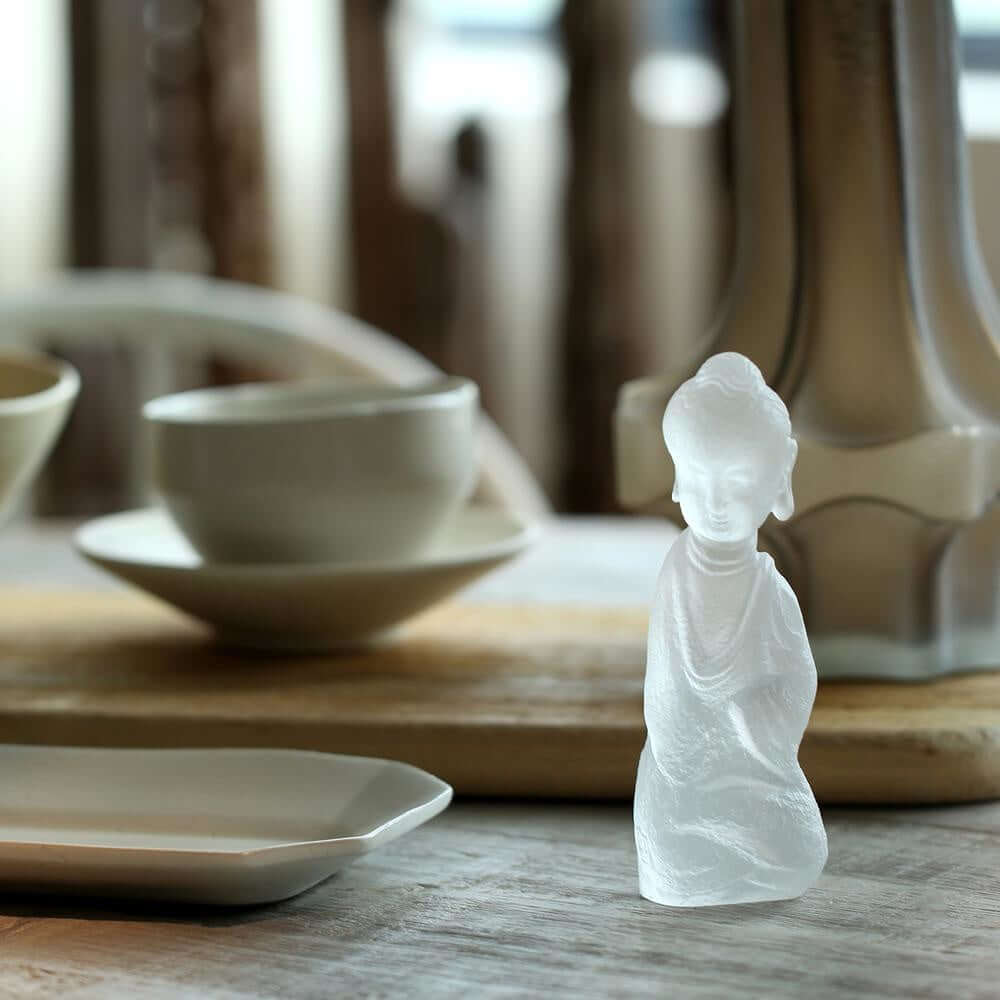 LIULI Crystal Art Crystal Buddha Figurine, "Free Mind in Weal or Woe"