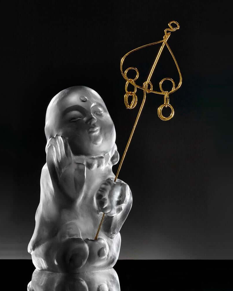 LIULI Crystal Art Crystal Buddha, "Joyous and Worry-Free, I Am Not Afraid" Ksitigarbha Bodhisattva in Dark Grey