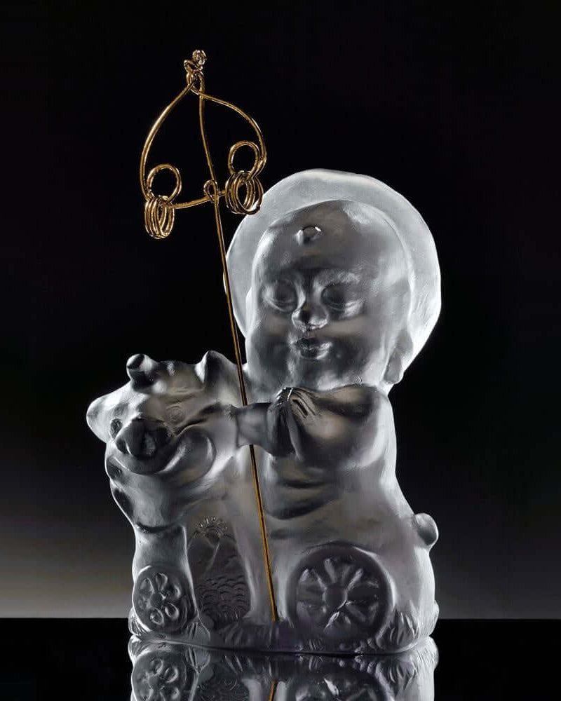 LIULI Crystal Art Crystal Buddha, "Joyous and Worry-Free, Safe Travels" Ksitigarbha Bodhisattva in Dark Grey