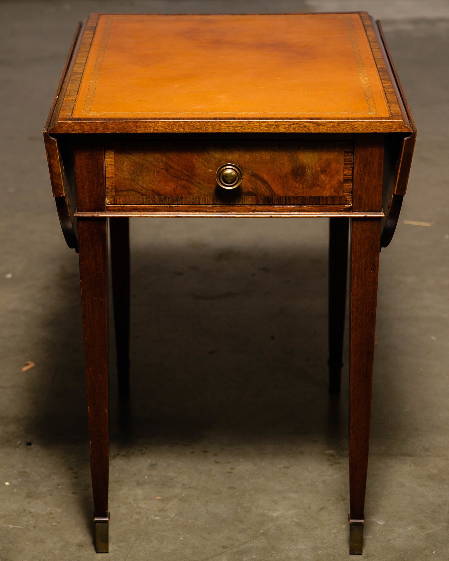 Vintage Leather Top Drop Leaf Mahogany Pembroke Side Table