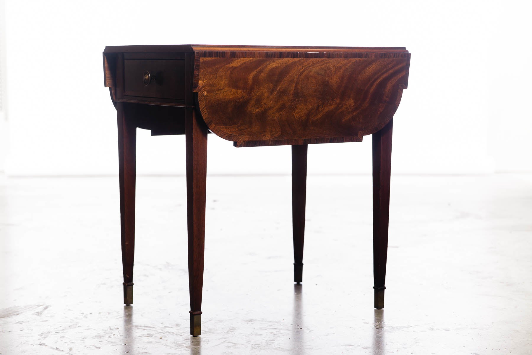 Vintage Leather Top Drop Leaf Mahogany Pembroke Side Table