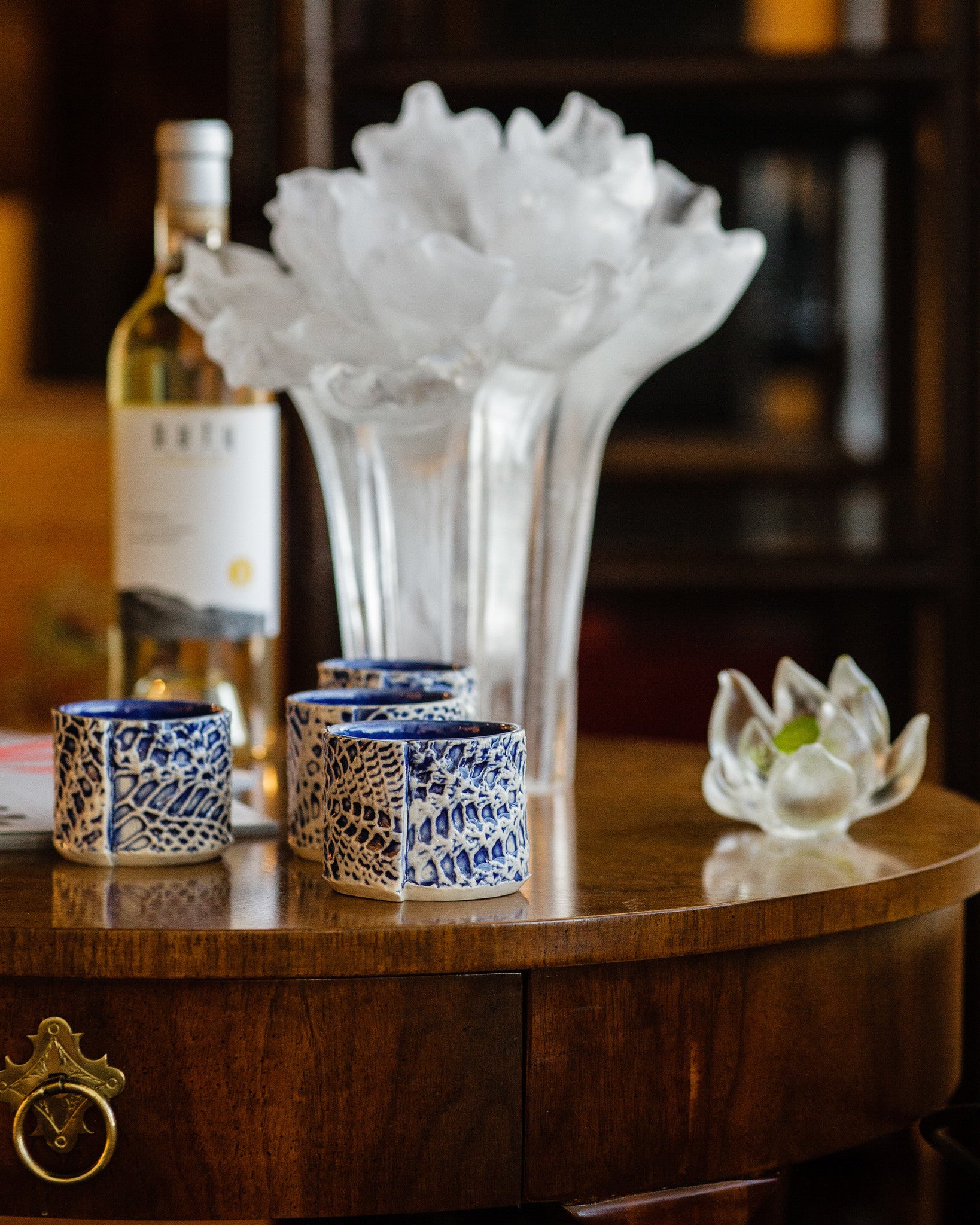 LIULI Crystal Art Crystal Peony Bloom (Powdered White) (Limited Edition) Vase