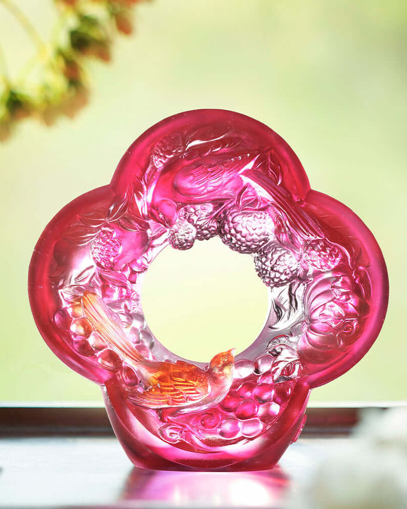 LIULI Crystal Art Crystal Begonia Flower, "Auspiciousness Doubled"