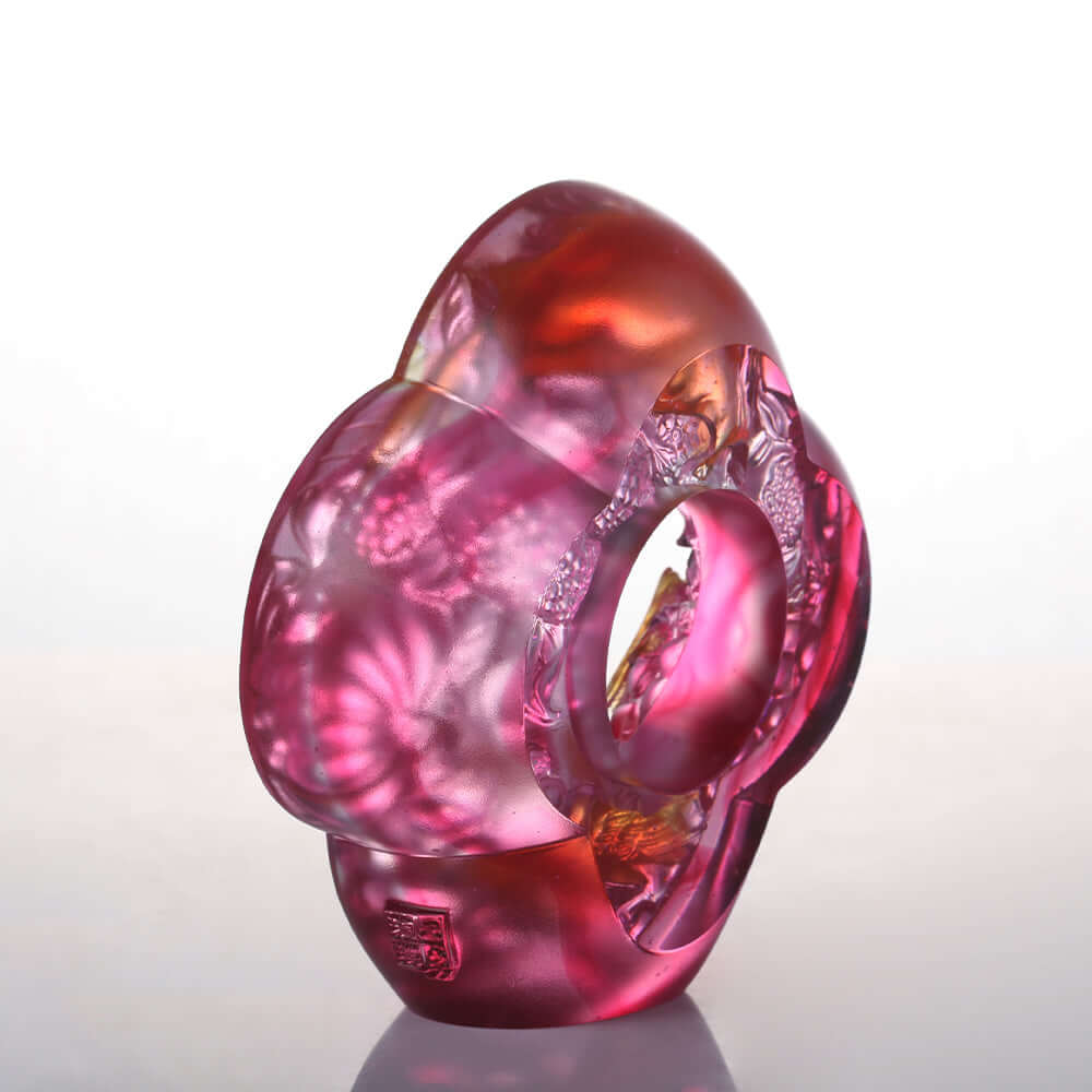 LIULI Crystal Art Crystal Begonia Flower, "Auspiciousness Doubled"