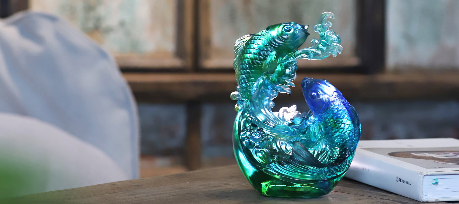 LIULI Crystal Art Crystal Koi Fish Sculpture, 