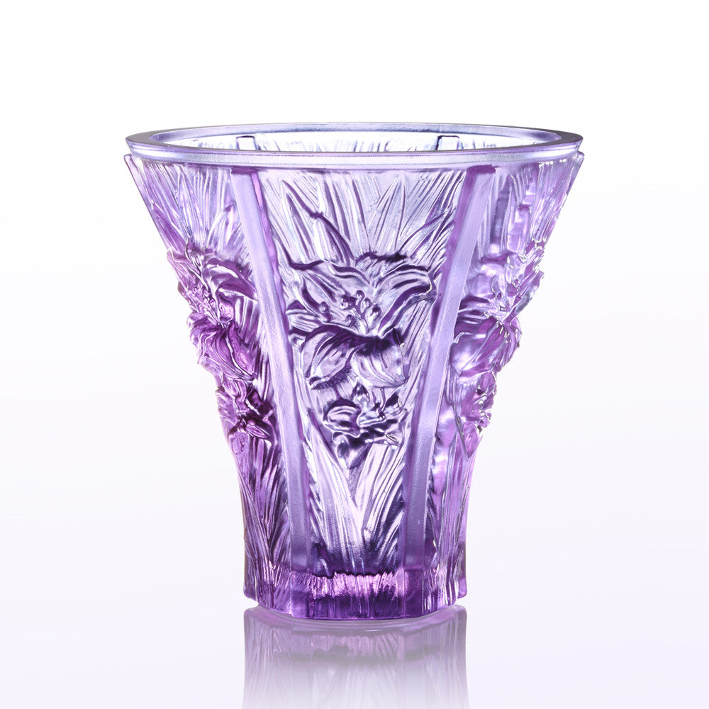 LIULI Crystal Art Crystal Floral Vase, "Profusion of Lilies"