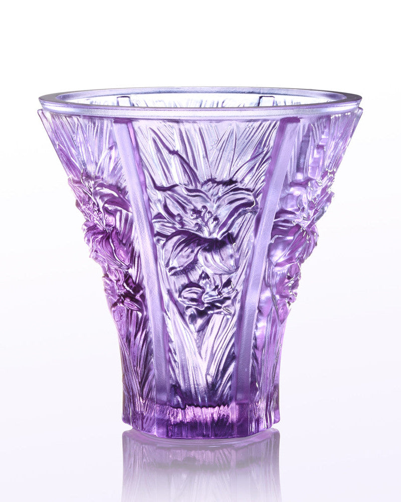 LIULI Crystal Art Crystal Floral Vase, "Profusion of Lilies"