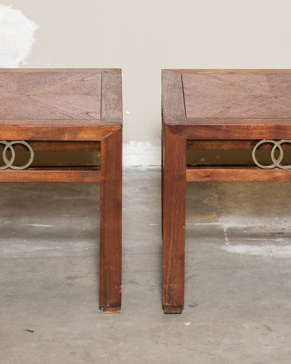 Mid-Century Baker Campaign Style Square End Tables Nightstands (Pair)