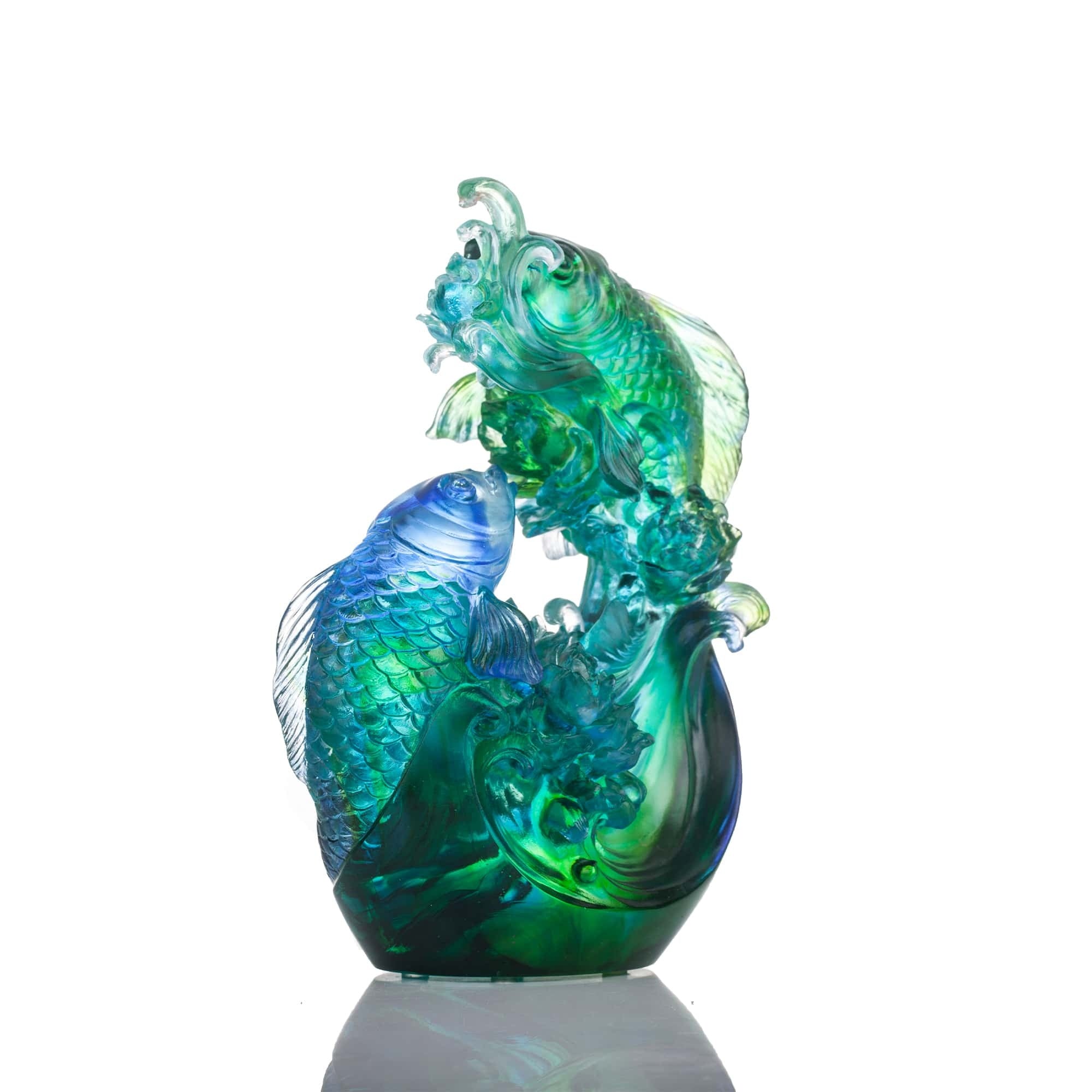 LIULI Crystal Art Crystal Koi Fish Sculpture, "In Splendor"