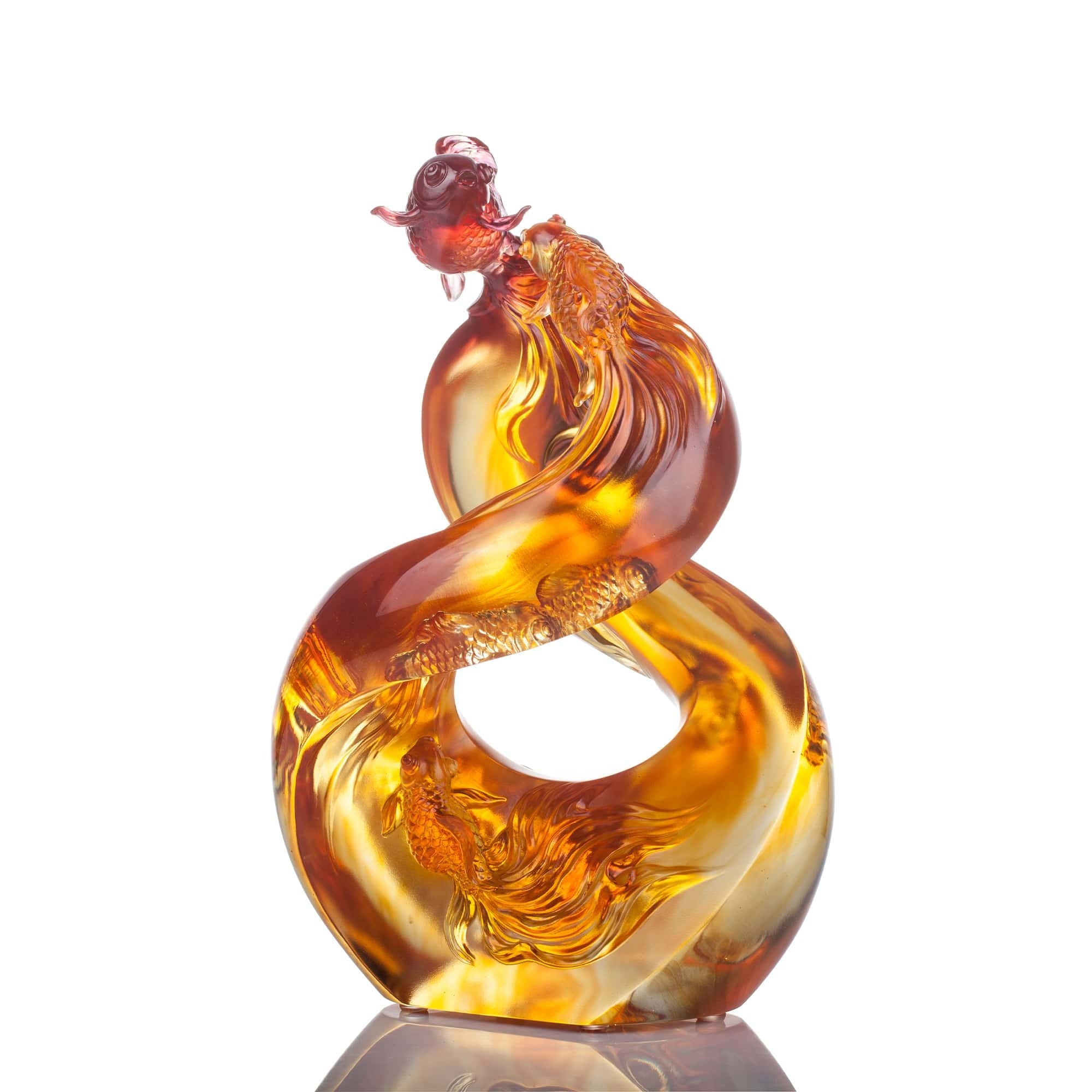 LIULI Crystal Art Crystal Koi Fish Sculpture, "In Unity"