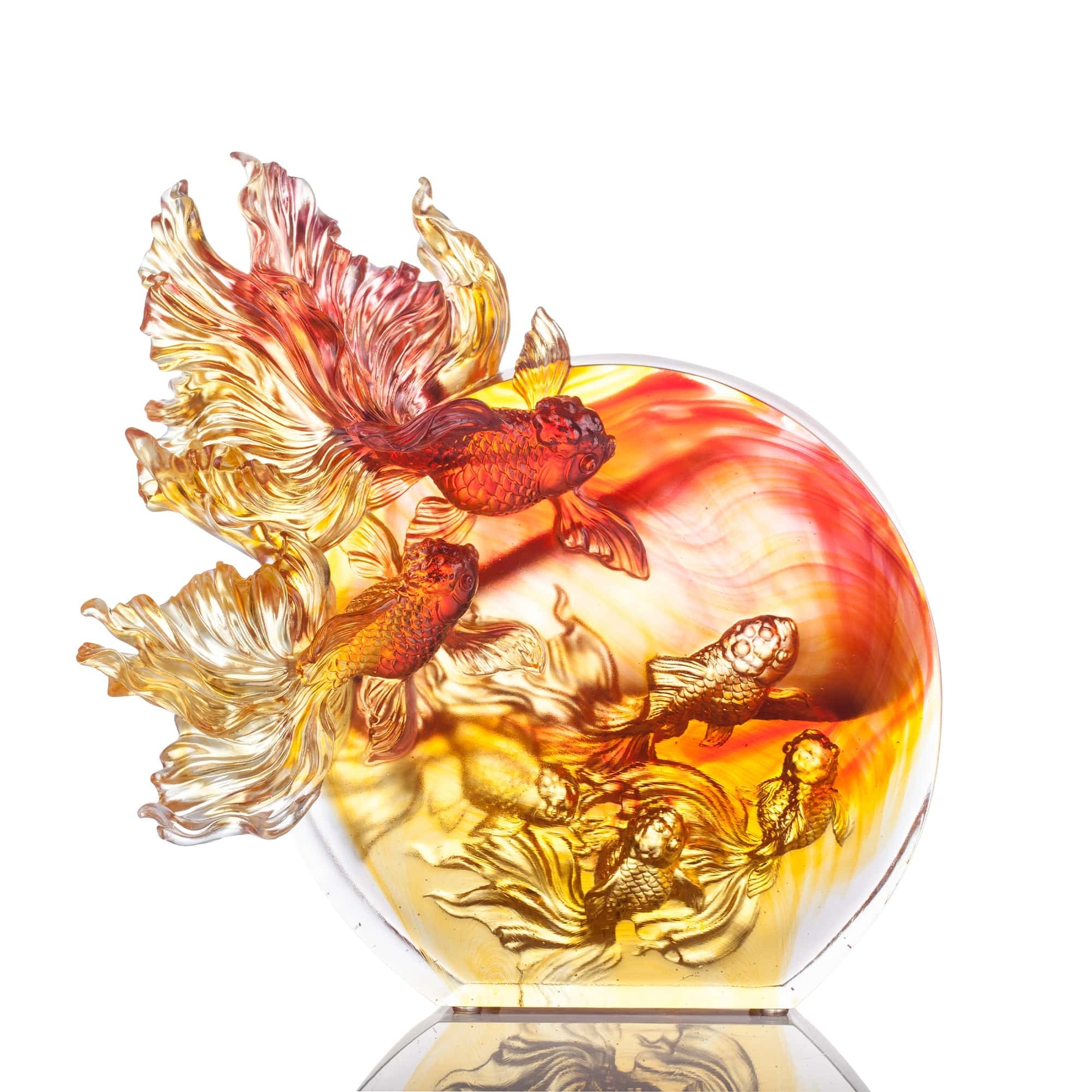 LIULI Crystal Art Crystal Koi Fish Sculpture, "In Celebration"