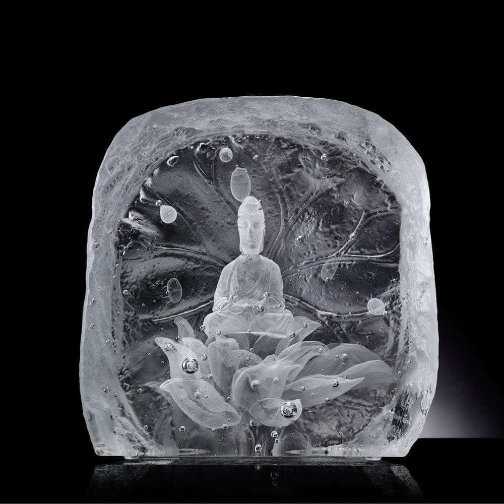 LIULI Crystal Art Crystal Buddha, Guanyin, "Within a Flower, a Leaf" (Artist's Edition)