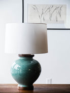 Lawrence & Scott Luca Porcelain Lamp in Aquamarine Crackle with Walnut Base