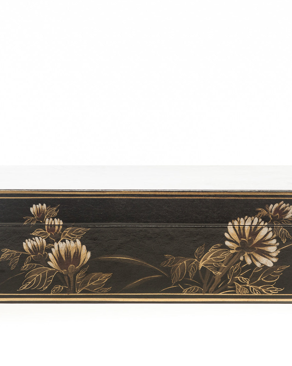 Black Thrive Leather Box (17") with hand-painted Chrysanthemums