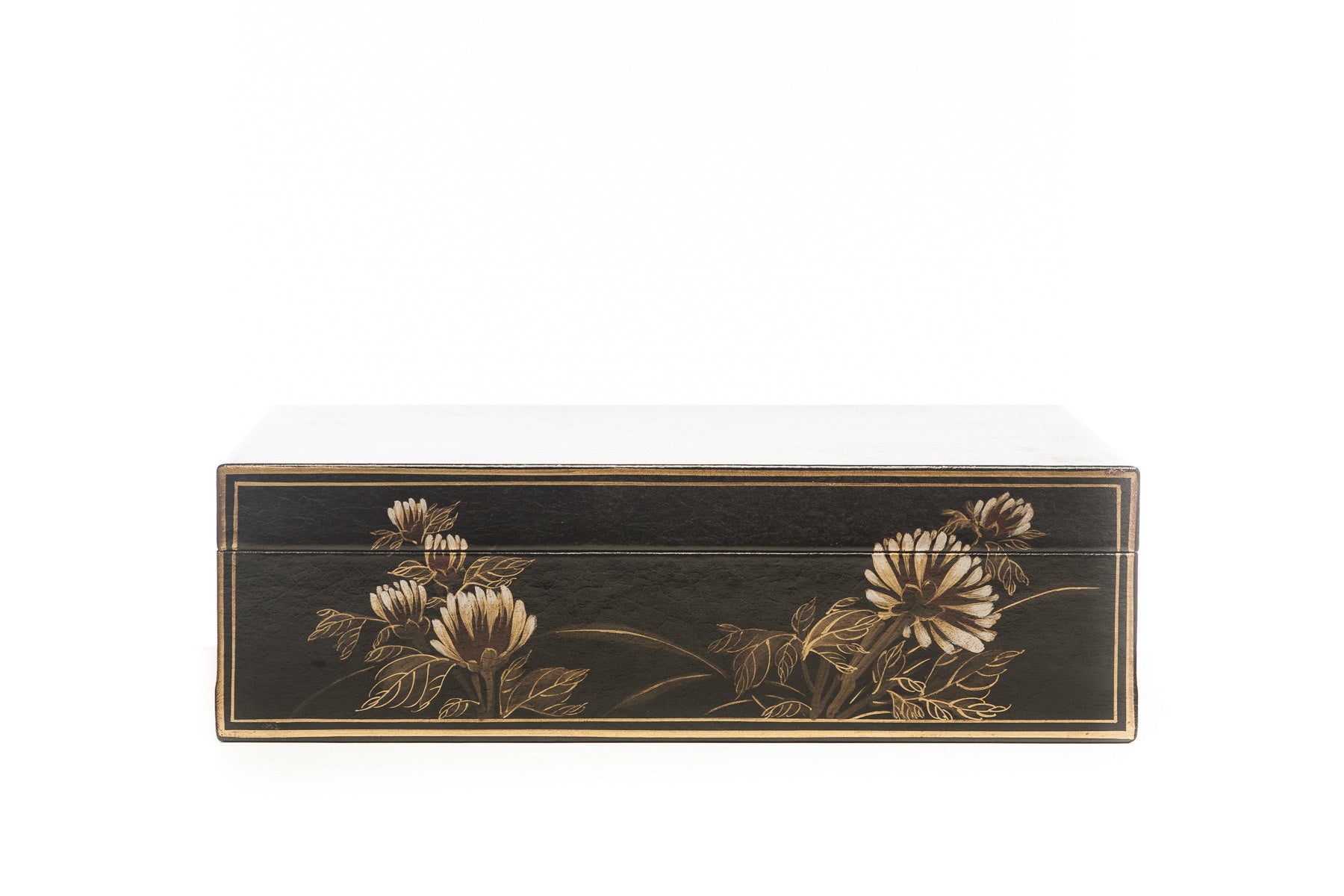 Black Thrive Leather Box (17") with hand-painted Chrysanthemums