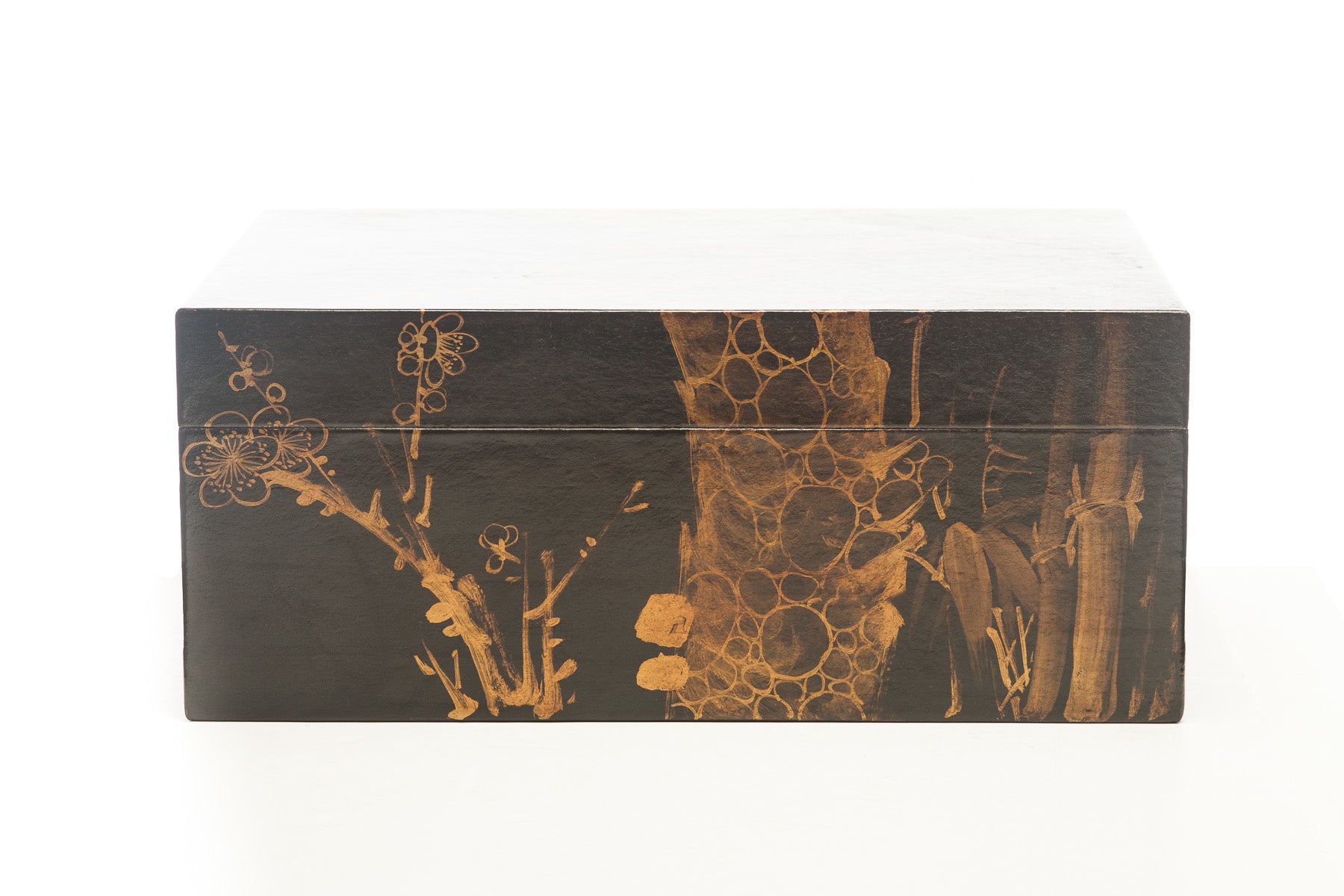 Black Meridian Leather Box (16.5") with hand-painted Winter motif