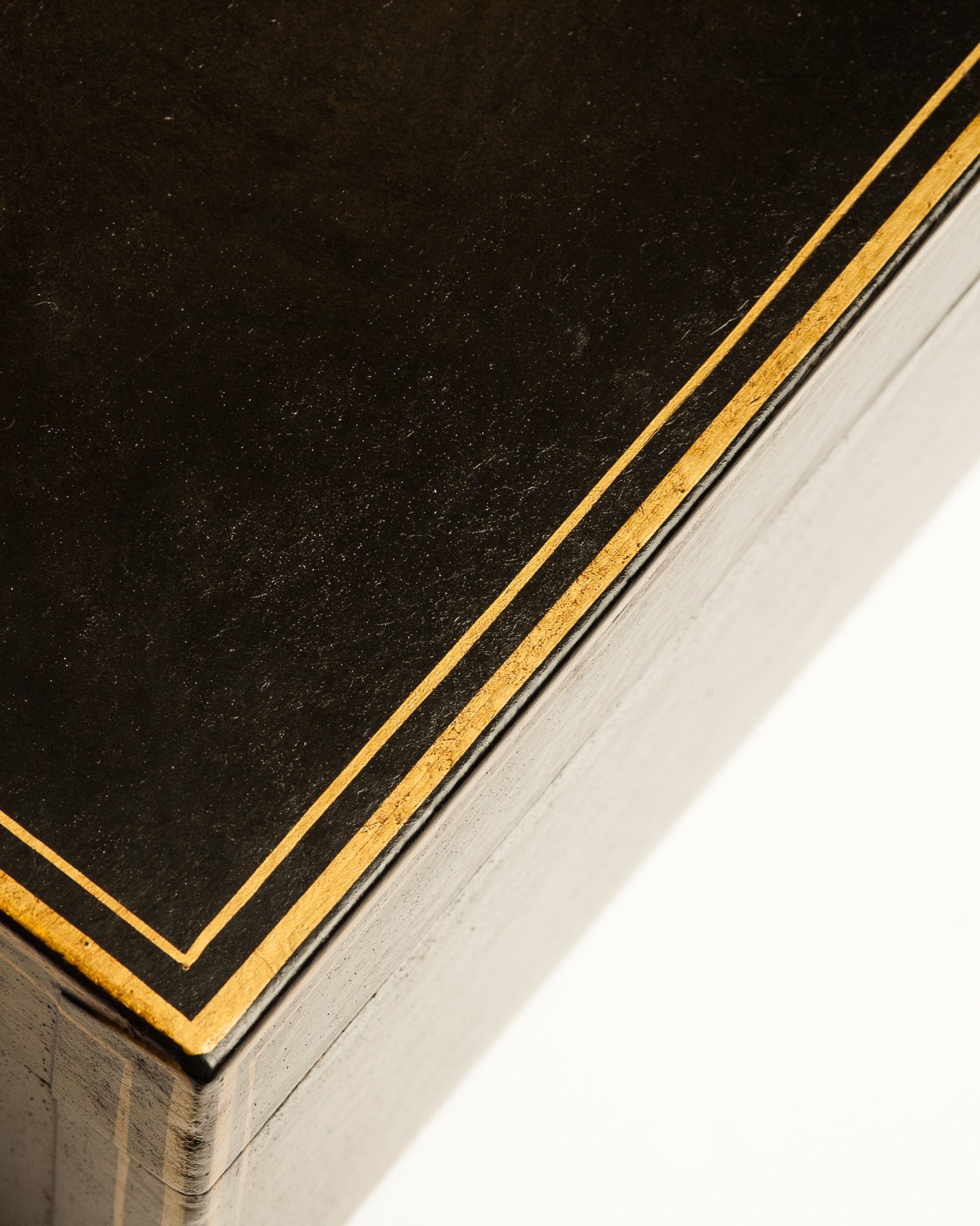 Black Regalia Leather Box (16.5") with hand-painted tuxedo gold trim