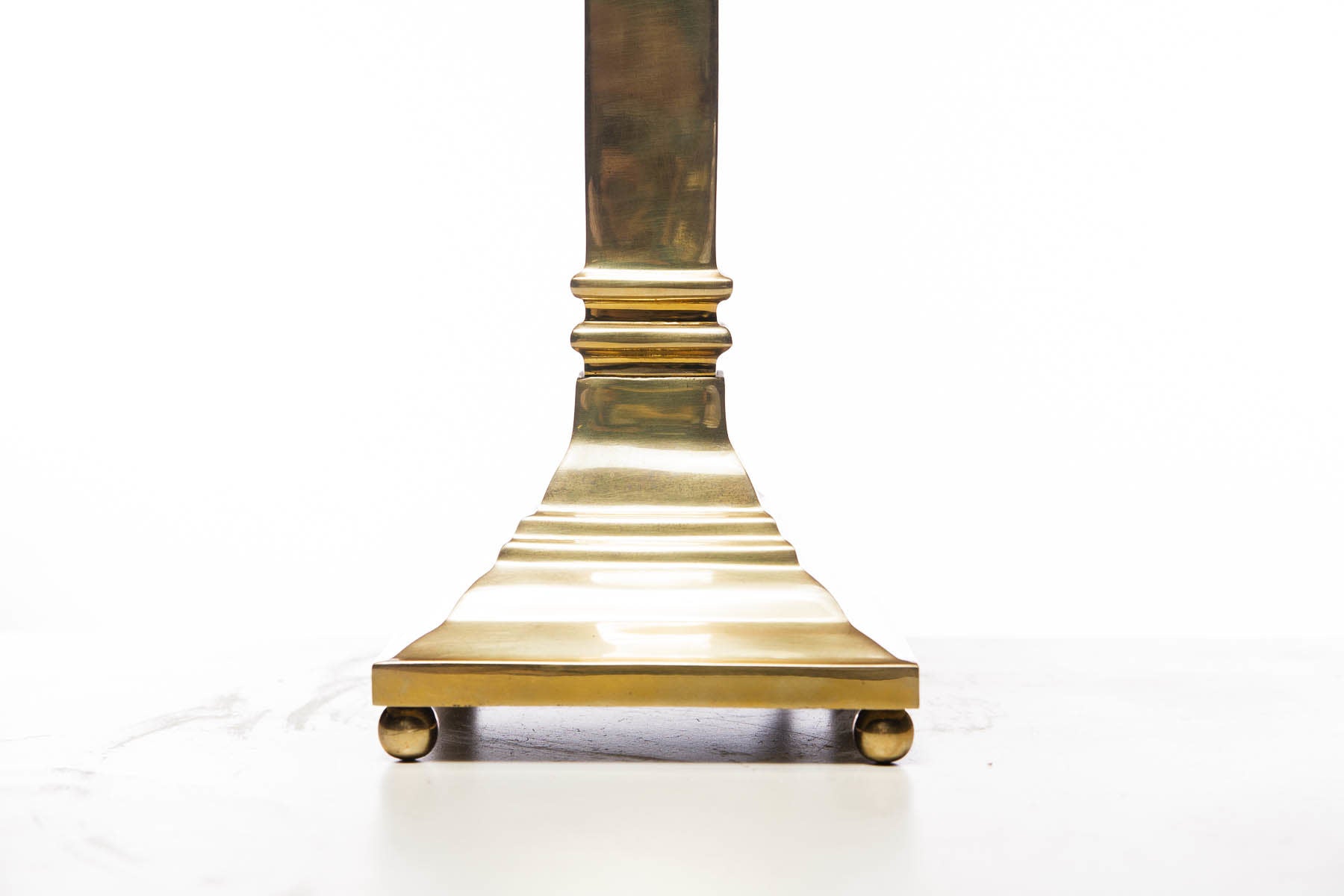 Square Base Polished Solid Brass Candlestick Table Lamp