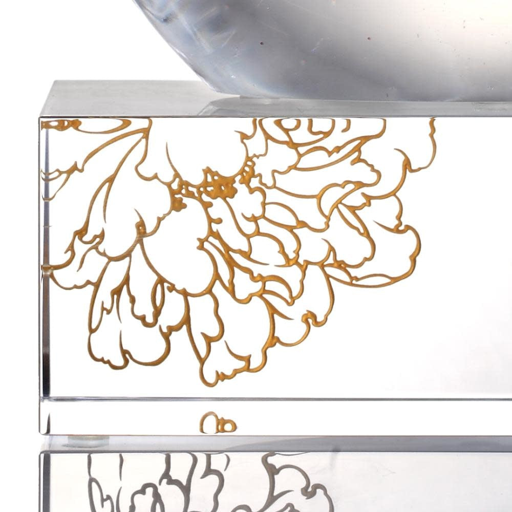 LIULI Crystal Art Crystal French Bulldog Heads Up! (Exclusive U.S. Edition with Gilded Peony Display Base)